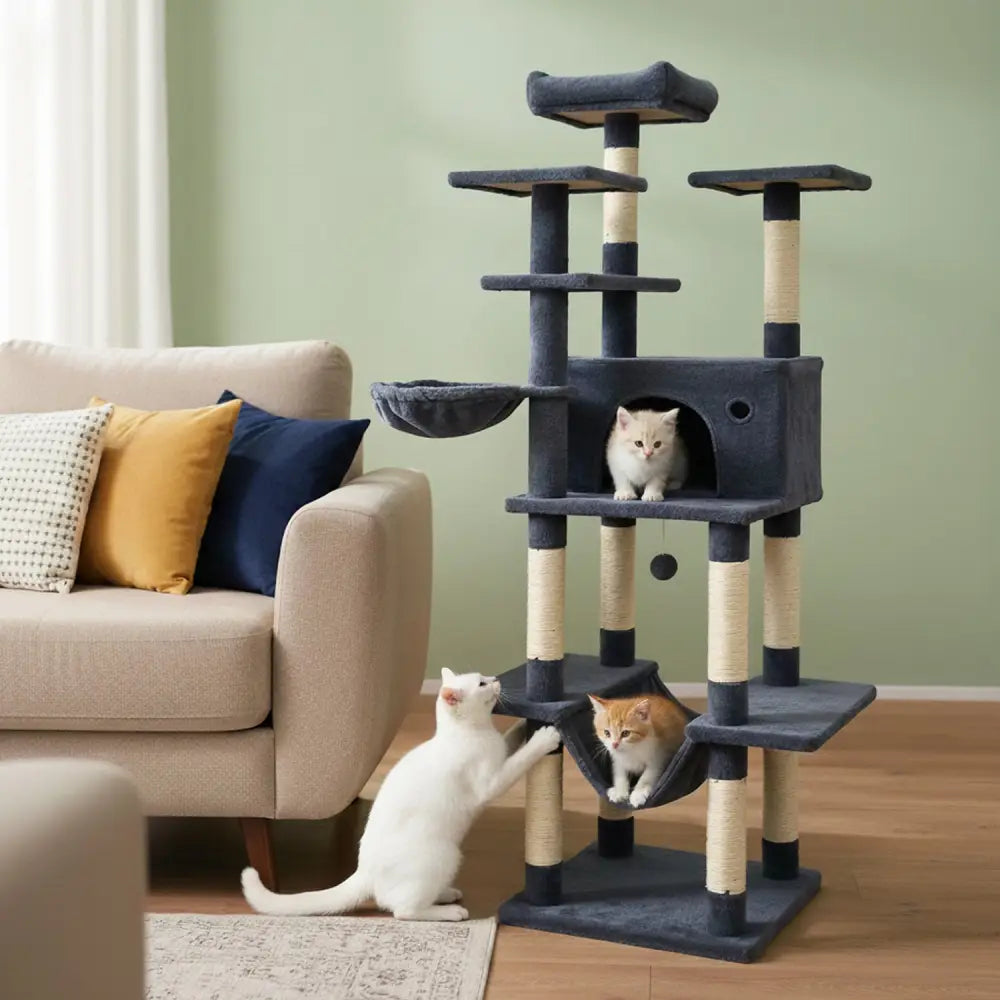 Large Cat Tree for Indoor Cats 63’’ Tall Cat Tower-Dark Gray - Dark Gray - Cat Trees Condos & Scratchers