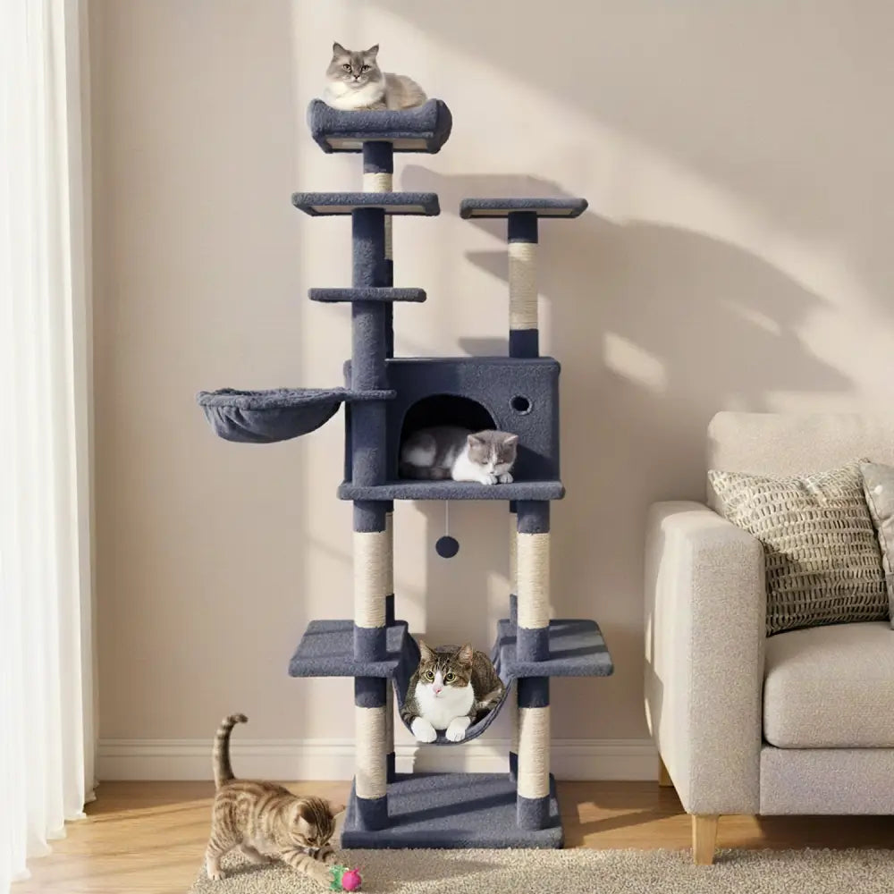 Large Cat Tree for Indoor Cats 63’’ Tall Cat Tower-Dark Gray - Dark Gray - Cat Trees Condos & Scratchers