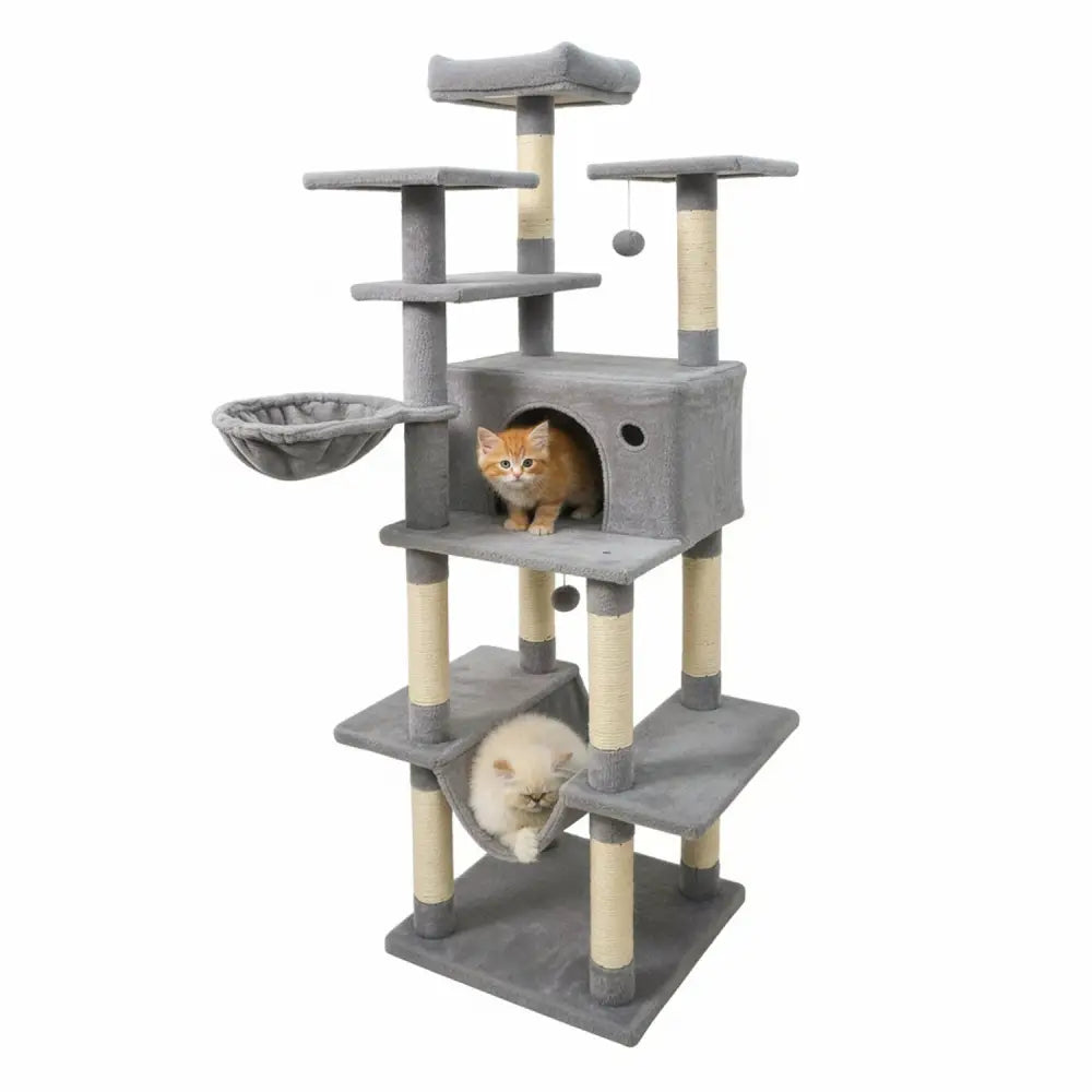 Large Cat Tree for Indoor Cats 63’’ Tall Cat Tower-Lght Gray - Light Gray - Cat Trees Condos & Scratchers