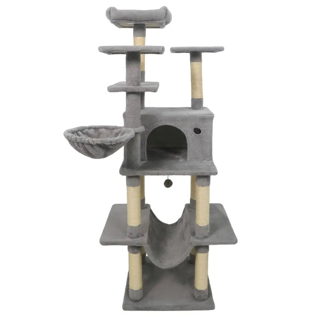 Large Cat Tree for Indoor Cats 63’’ Tall Cat Tower-Lght Gray - Light Gray - Cat Trees Condos & Scratchers