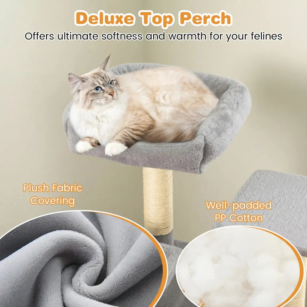Large Cat Tree for Indoor Cats 63’’ Tall Cat Tower-Lght Gray - Light Gray - Cat Trees Condos & Scratchers