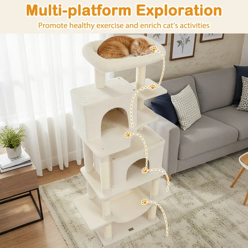 Large Cat Tree for Indoor Cats 70’’ Tall Cat Tower-Beige - Beige - Cat Trees Condos & Scratchers