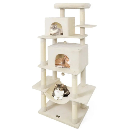 Large Cat Tree for Indoor Cats 70" Tall Cat Tower - Beige - Oasis Home Essentials