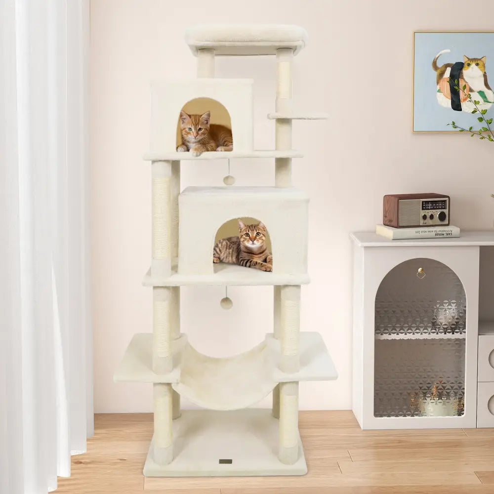 Large Cat Tree for Indoor Cats 70’’ Tall Cat Tower-Beige - Beige - Cat Trees Condos & Scratchers