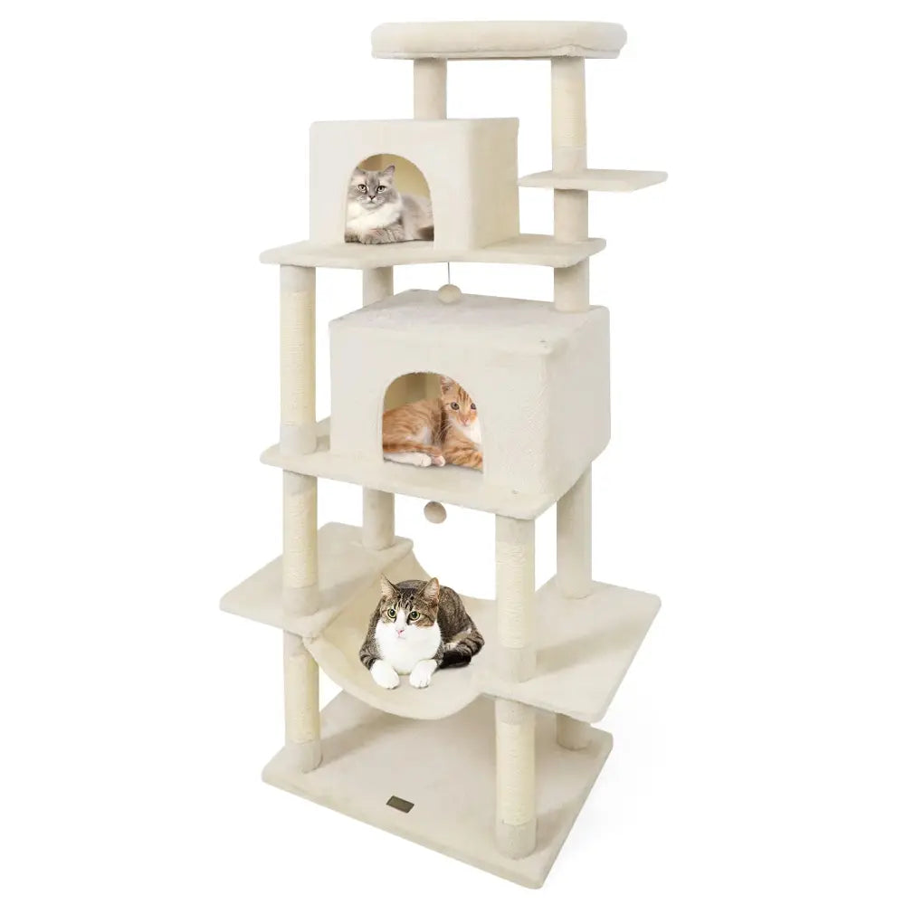 Large Cat Tree for Indoor Cats 70’’ Tall Cat Tower-Beige - Beige - Cat Trees Condos & Scratchers