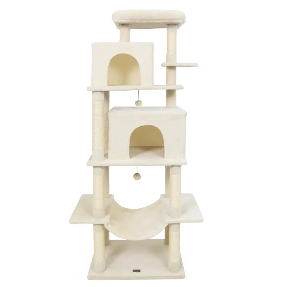Large Cat Tree for Indoor Cats 70’’ Tall Cat Tower-Beige - Beige - Cat Trees Condos & Scratchers