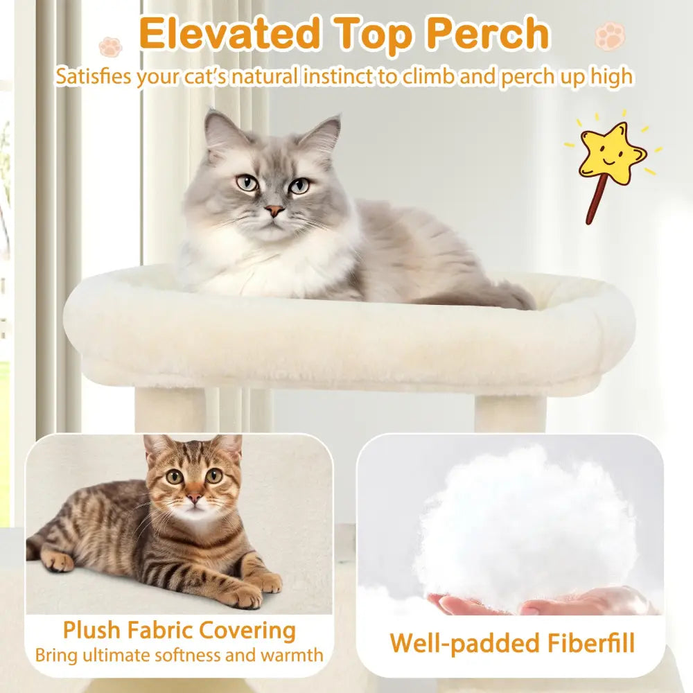 Large Cat Tree for Indoor Cats 70’’ Tall Cat Tower-Beige - Beige - Cat Trees Condos & Scratchers