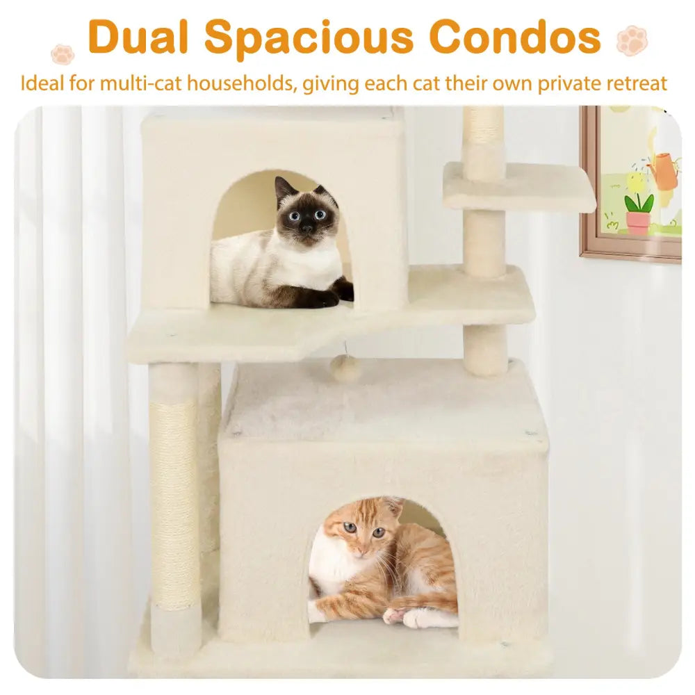 Large Cat Tree for Indoor Cats 70’’ Tall Cat Tower-Beige - Beige - Cat Trees Condos & Scratchers