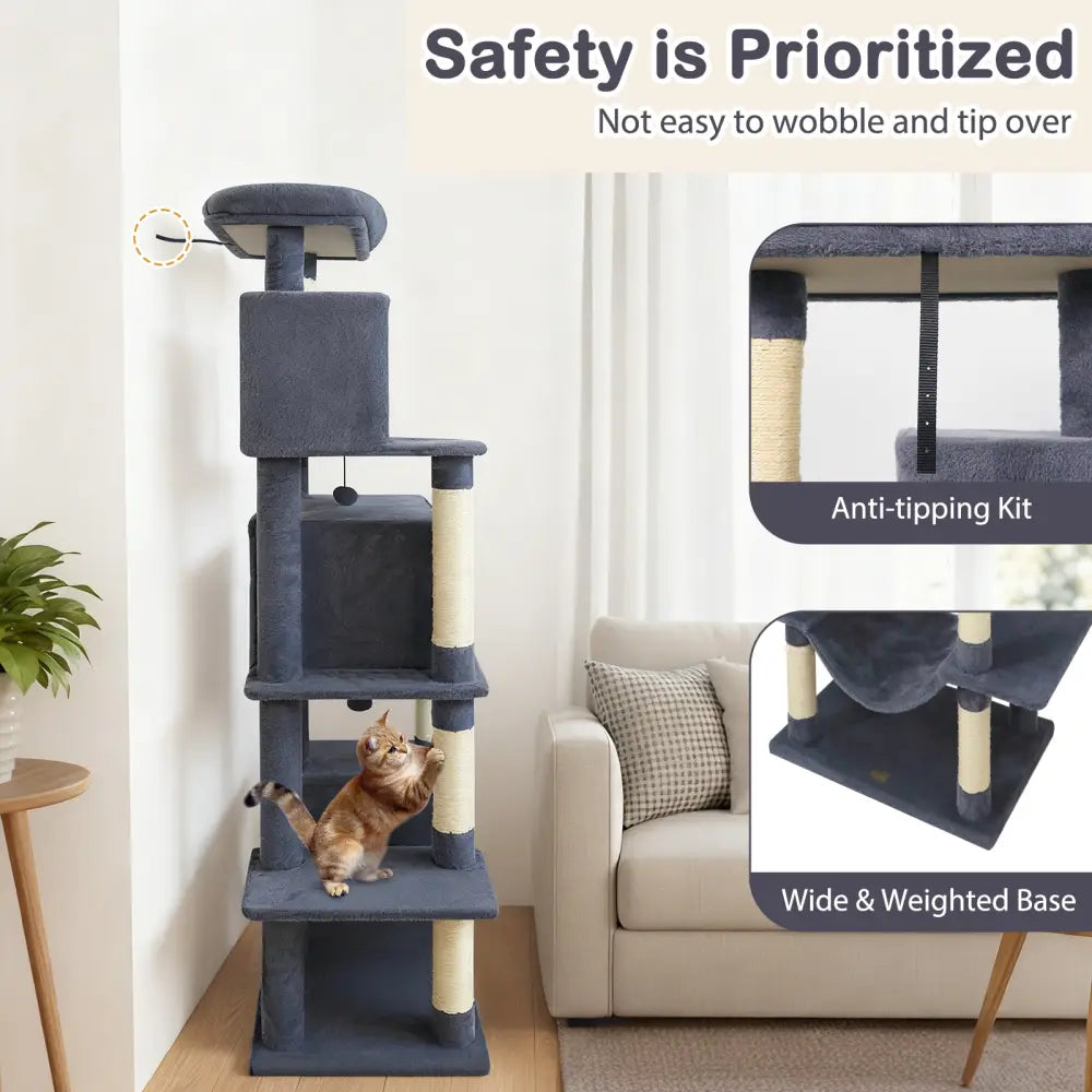 Large Cat Tree for Indoor Cats 70’’ Tall Cat Tower-Dark Gray - Dark Gray - Cat Trees Condos & Scratchers