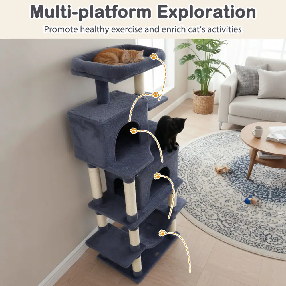 Large Cat Tree for Indoor Cats 70’’ Tall Cat Tower-Dark Gray - Dark Gray - Cat Trees Condos & Scratchers