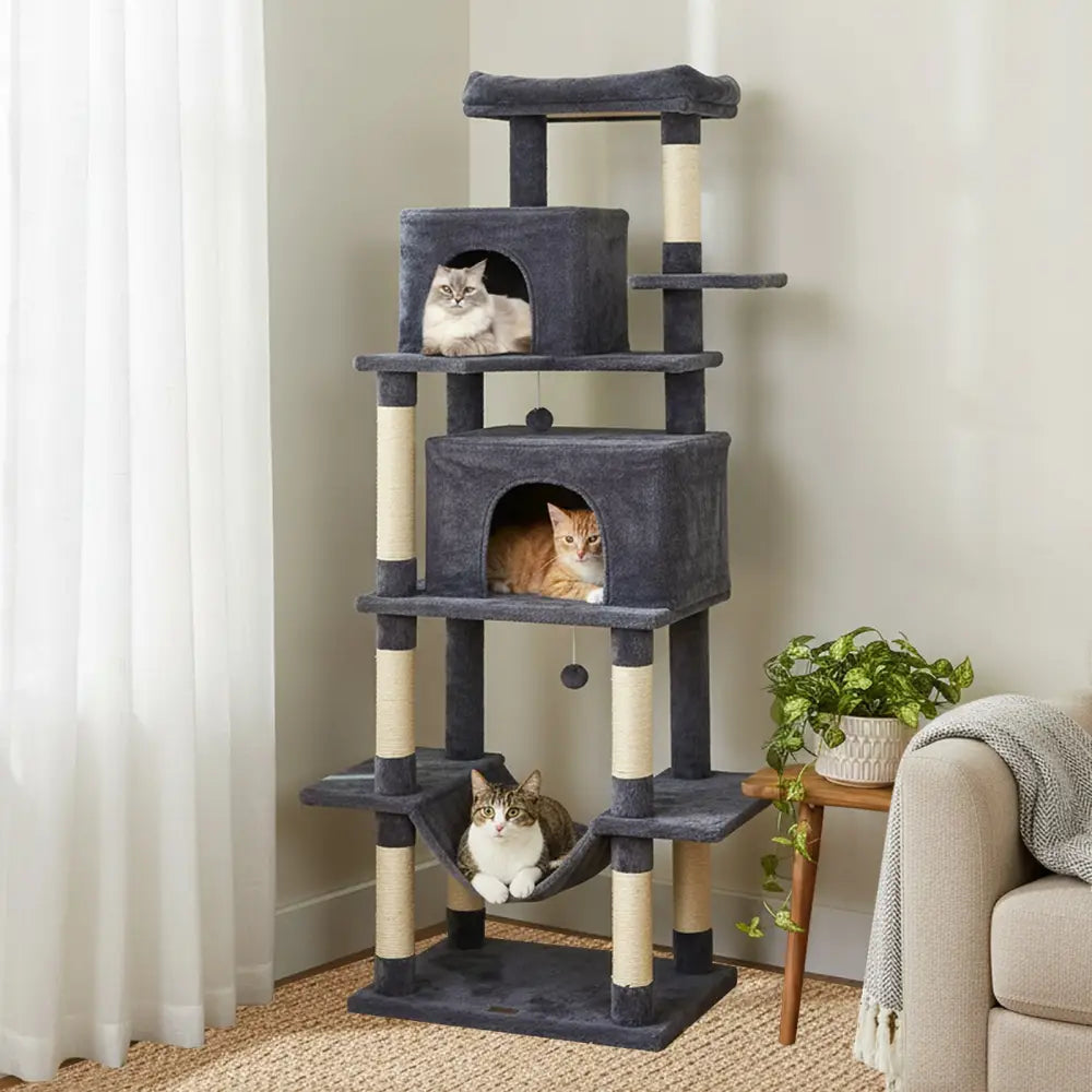 Large Cat Tree for Indoor Cats 70’’ Tall Cat Tower-Dark Gray - Dark Gray - Cat Trees Condos & Scratchers