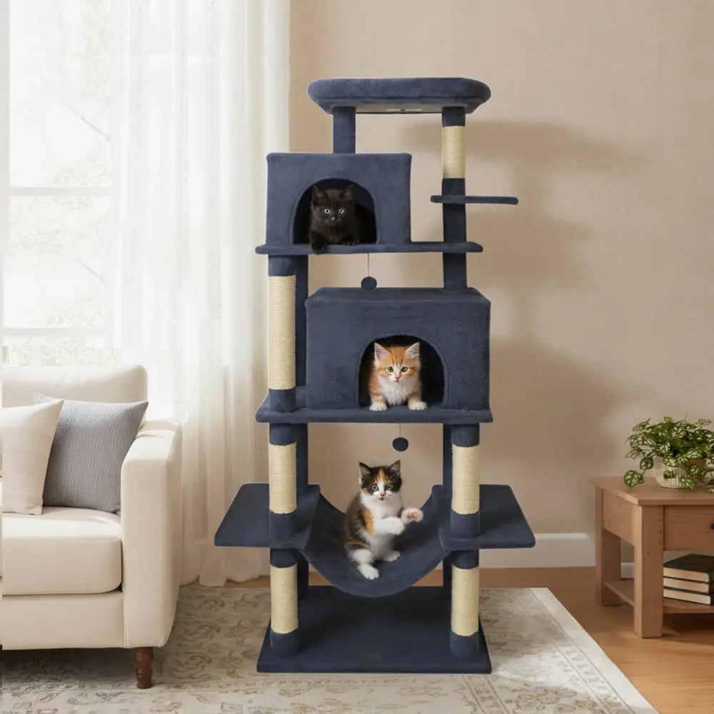 Large Cat Tree for Indoor Cats 70’’ Tall Cat Tower-Dark Gray - Dark Gray - Cat Trees Condos & Scratchers