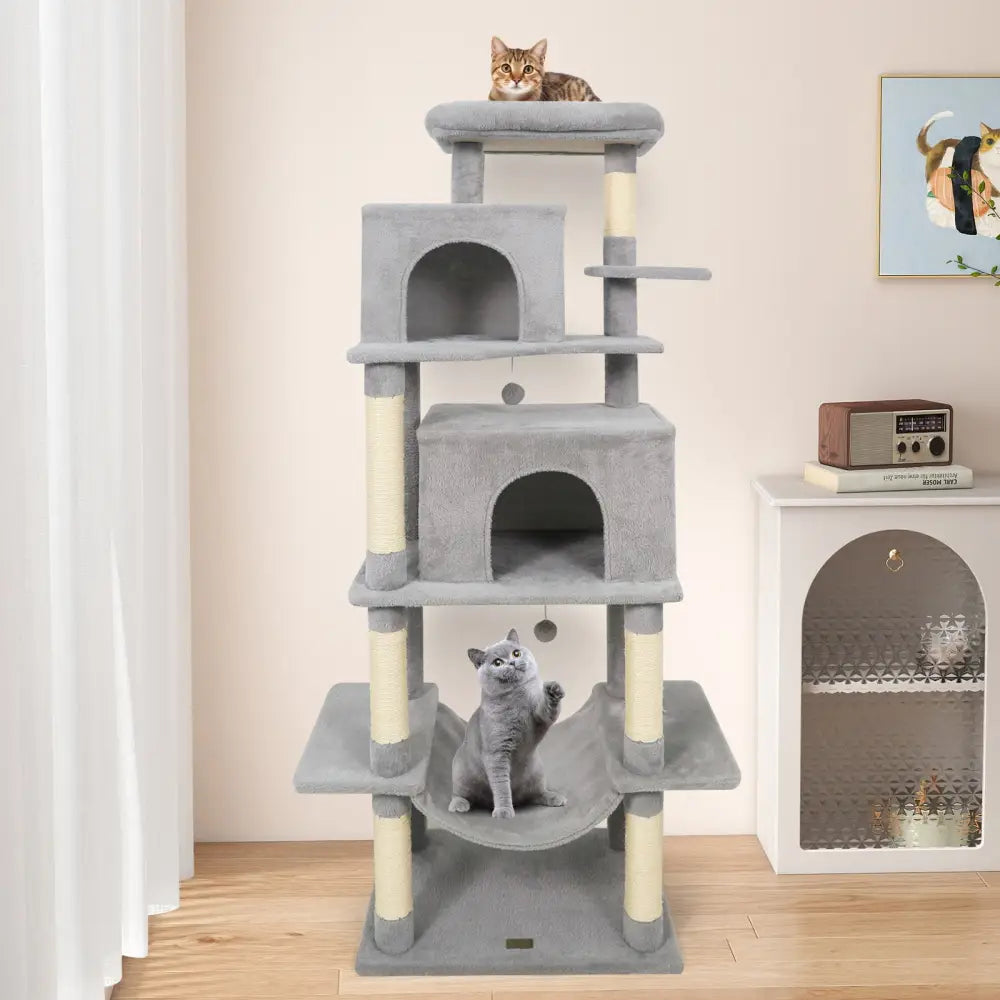 Large Cat Tree for Indoor Cats 70’’ Tall Cat Tower-Light Gray - Light Gray - Cat Trees Condos & Scratchers