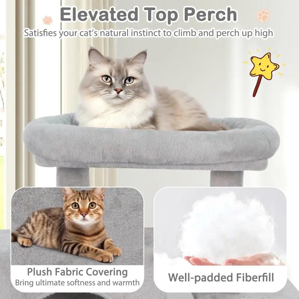 Large Cat Tree for Indoor Cats 70’’ Tall Cat Tower-Light Gray - Light Gray - Cat Trees Condos & Scratchers