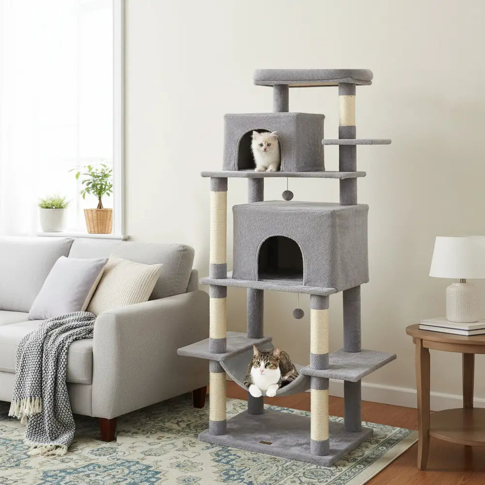Large Cat Tree for Indoor Cats 70’’ Tall Cat Tower-Light Gray - Light Gray - Cat Trees Condos & Scratchers