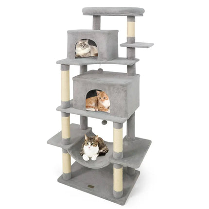 Large Cat Tree for Indoor Cats 70’’ Tall Cat Tower-Light Gray - Light Gray - Cat Trees Condos & Scratchers