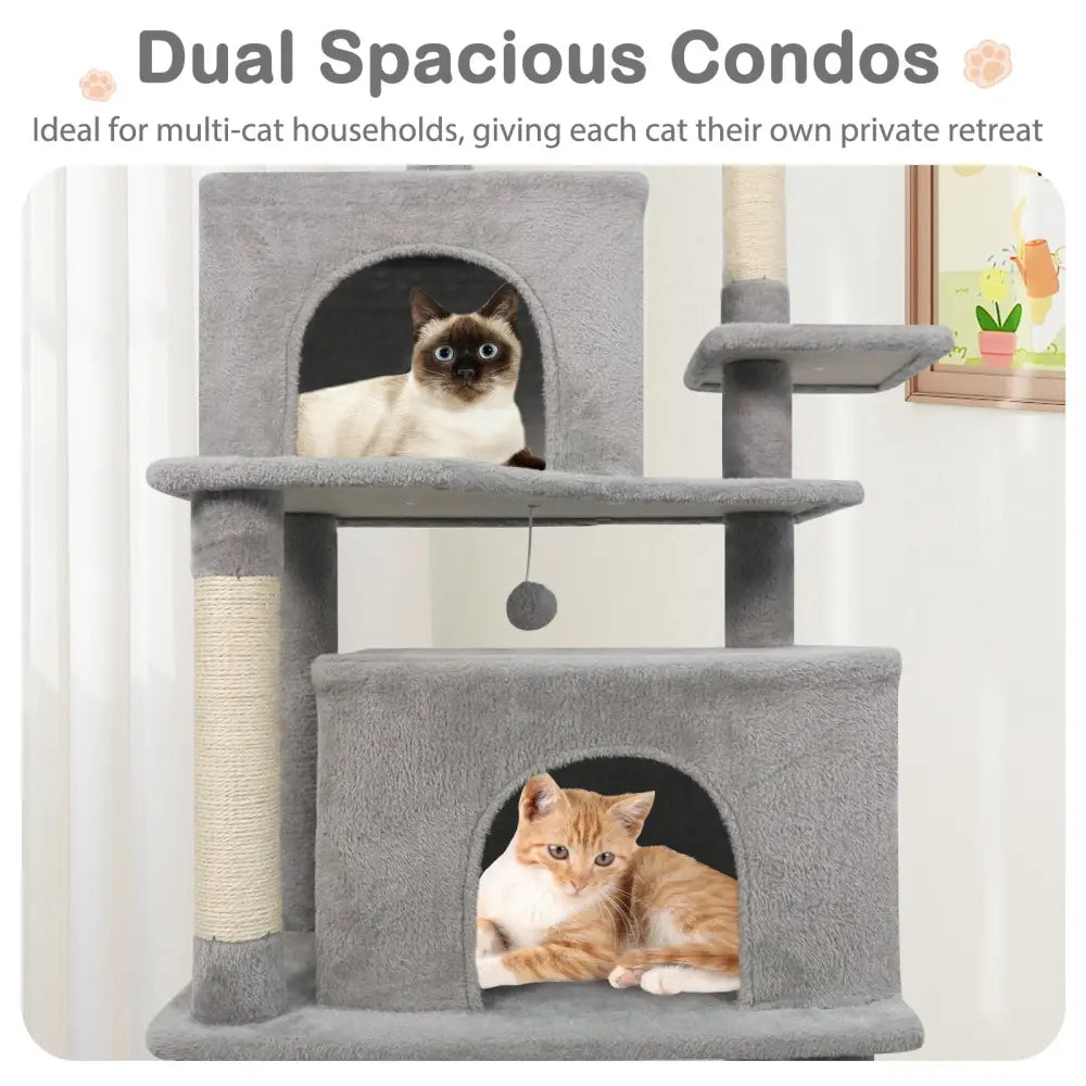 Large Cat Tree for Indoor Cats 70’’ Tall Cat Tower-Light Gray - Light Gray - Cat Trees Condos & Scratchers