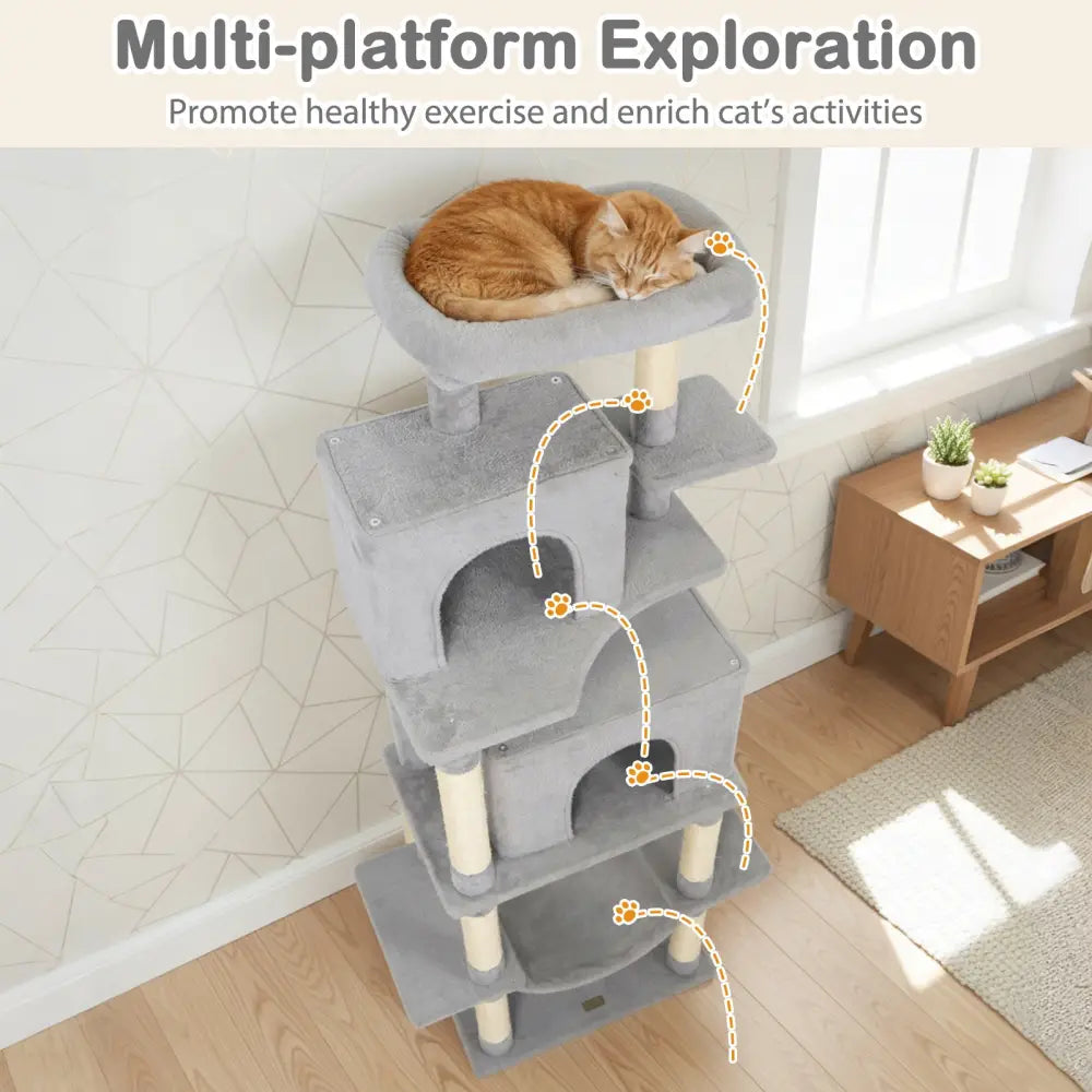 Large Cat Tree for Indoor Cats 70’’ Tall Cat Tower-Light Gray - Light Gray - Cat Trees Condos & Scratchers