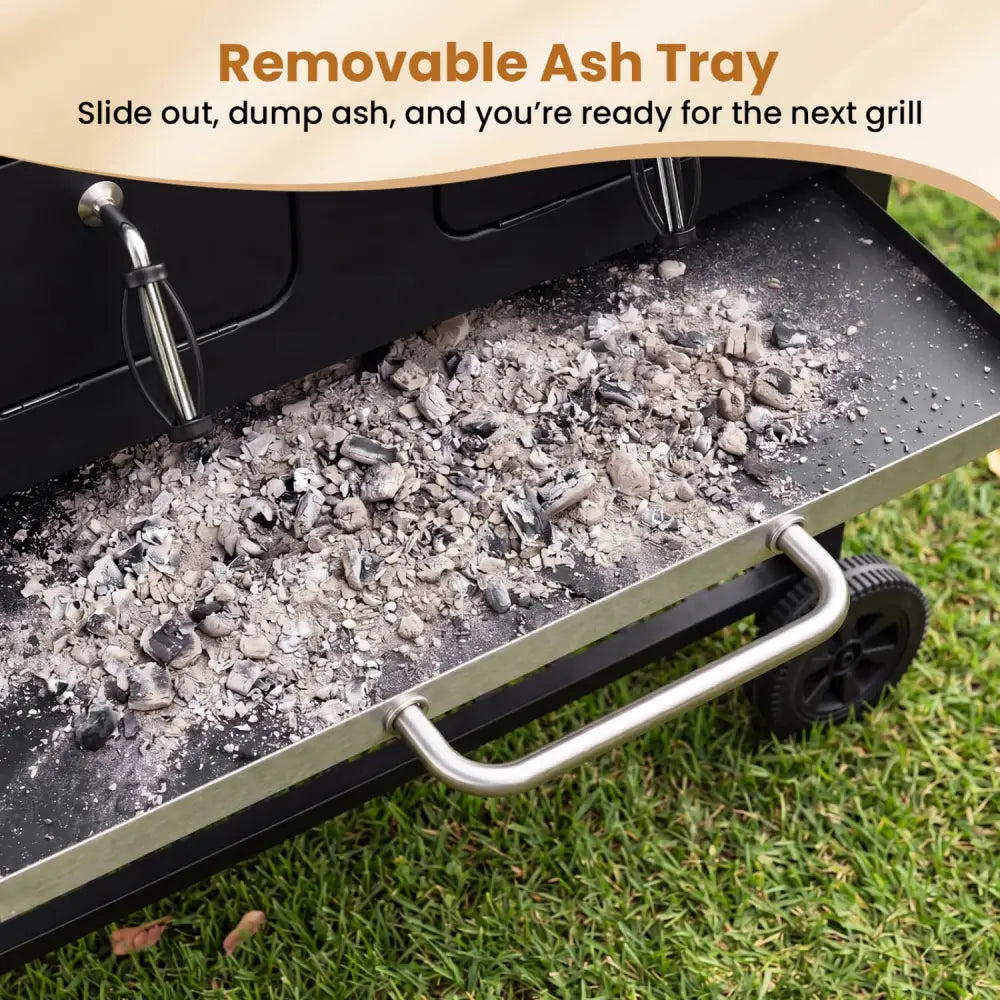 Large Charcoal Grill with Lifting Charcoal Trays and Folding Tables and Wheels - Outdoor Grills