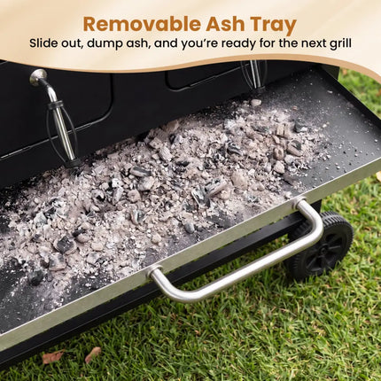 Large Charcoal Grill with Lifting Charcoal Trays and Folding Tables and Wheels - Outdoor Grills