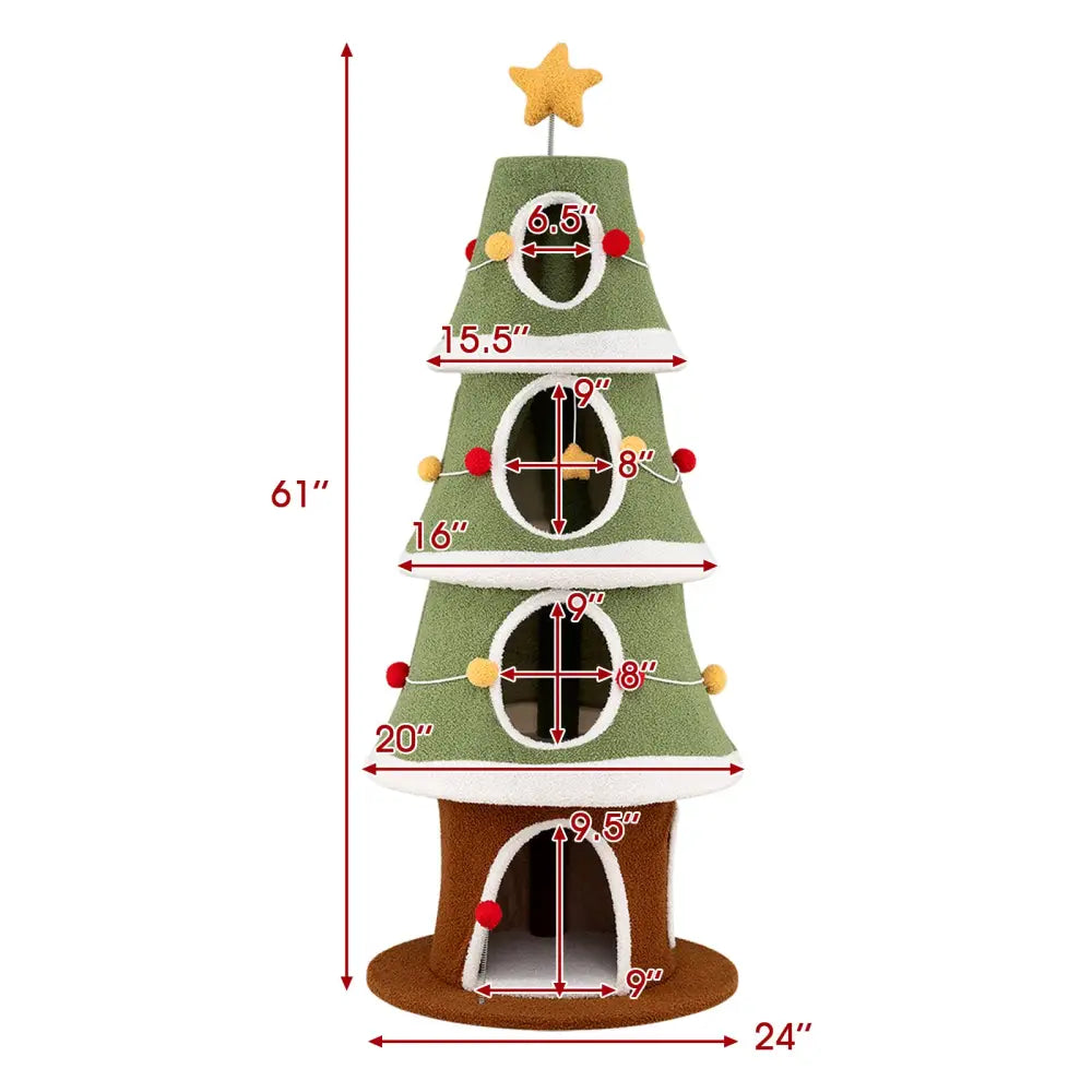 Large Christmas Cat Tree for Indoor Cats 61 Inch Cute Cat Tower with 4 Condos-Green - Green - Cat Trees Condos &
