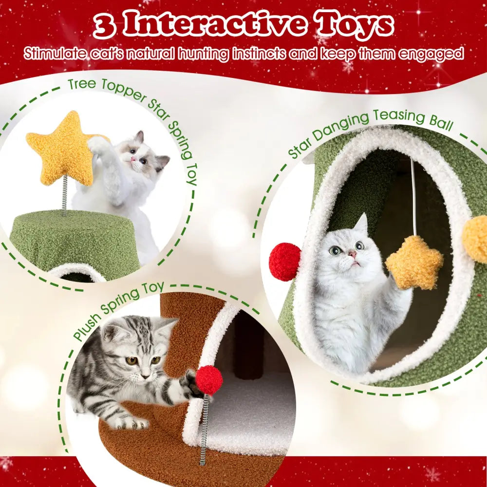 Large Christmas Cat Tree for Indoor Cats 61 Inch Cute Cat Tower with 4 Condos-Green - Green - Cat Trees Condos &