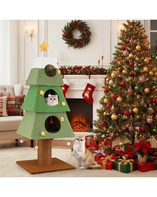 Large Christmas Cat Tree for Indoor Cats 64’’ Cute Cat Tower with 3 Condos-Green - Green - Cat Trees Condos & Scratchers