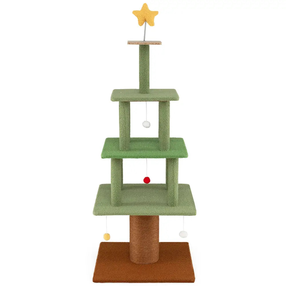 Large Christmas Cat Tree for Indoor Cats 64’’ Cute Cat Tower with 3 Condos-Green - Green - Cat Trees Condos & Scratchers