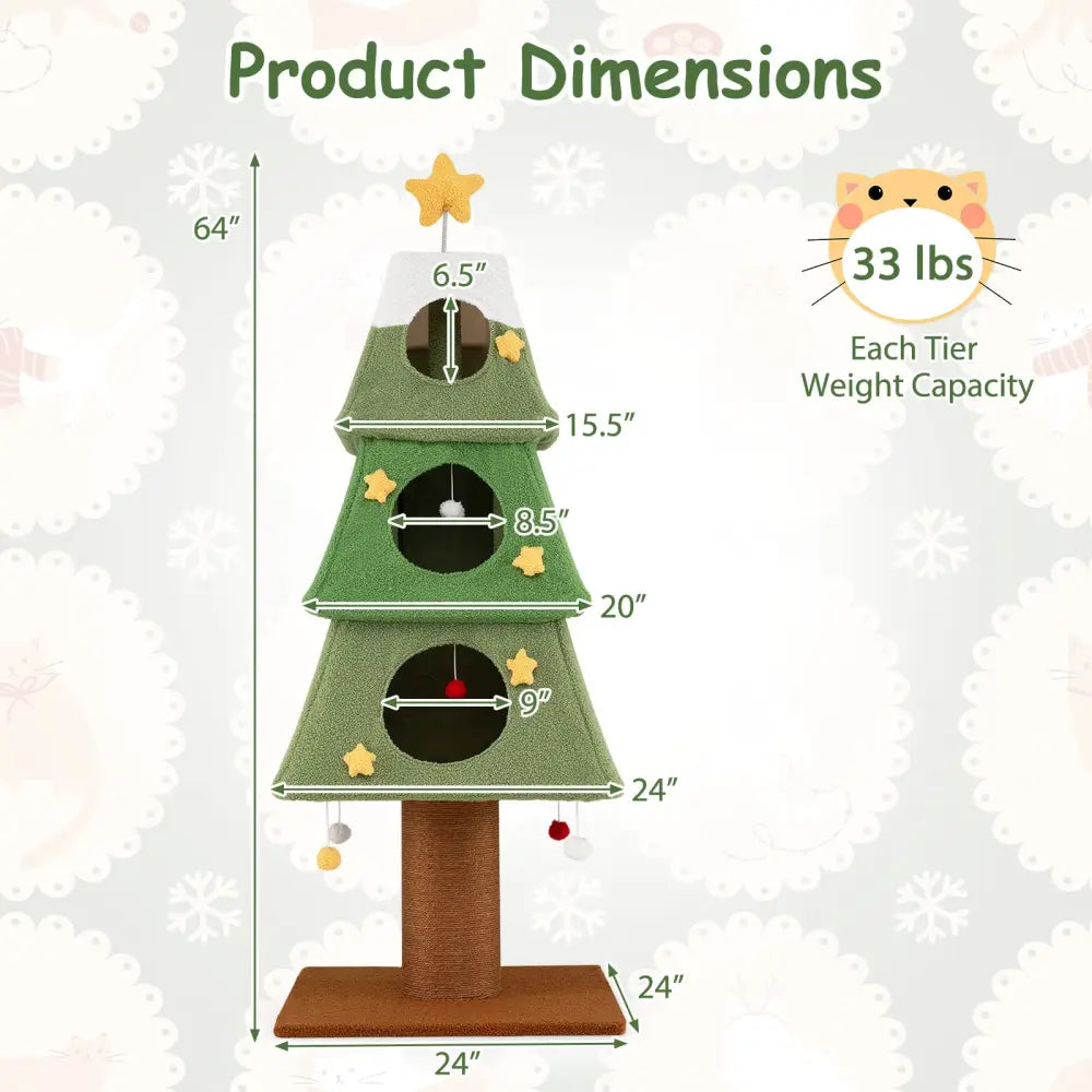 Large Christmas Cat Tree for Indoor Cats 64’’ Cute Cat Tower with 3 Condos-Green - Green - Cat Trees Condos & Scratchers