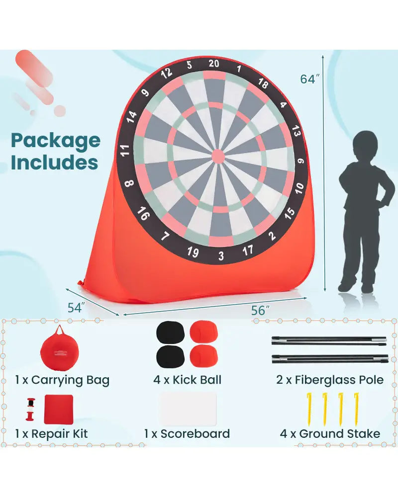 Large Dart Board for Kids with 4 Kick Balls-Red - Red - Lawn Games
