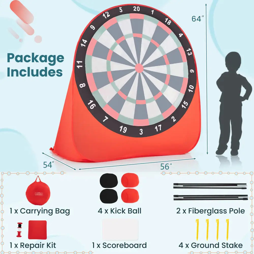 Large Dart Board for Kids with 4 Kick Balls-Red - Red - Lawn Games