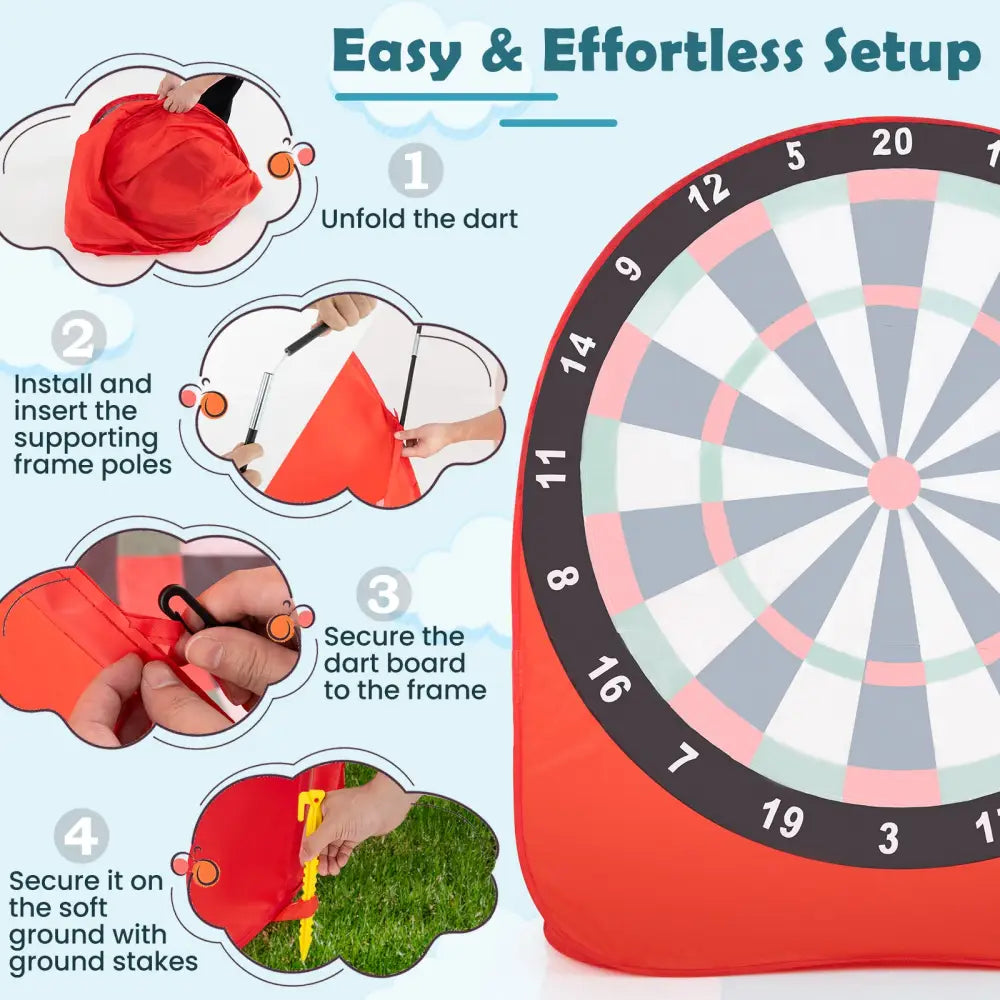 Large Dart Board for Kids with 4 Kick Balls-Red - Red - Lawn Games