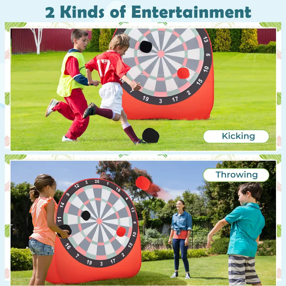Large Dart Board for Kids with 4 Kick Balls-Red - Red - Lawn Games