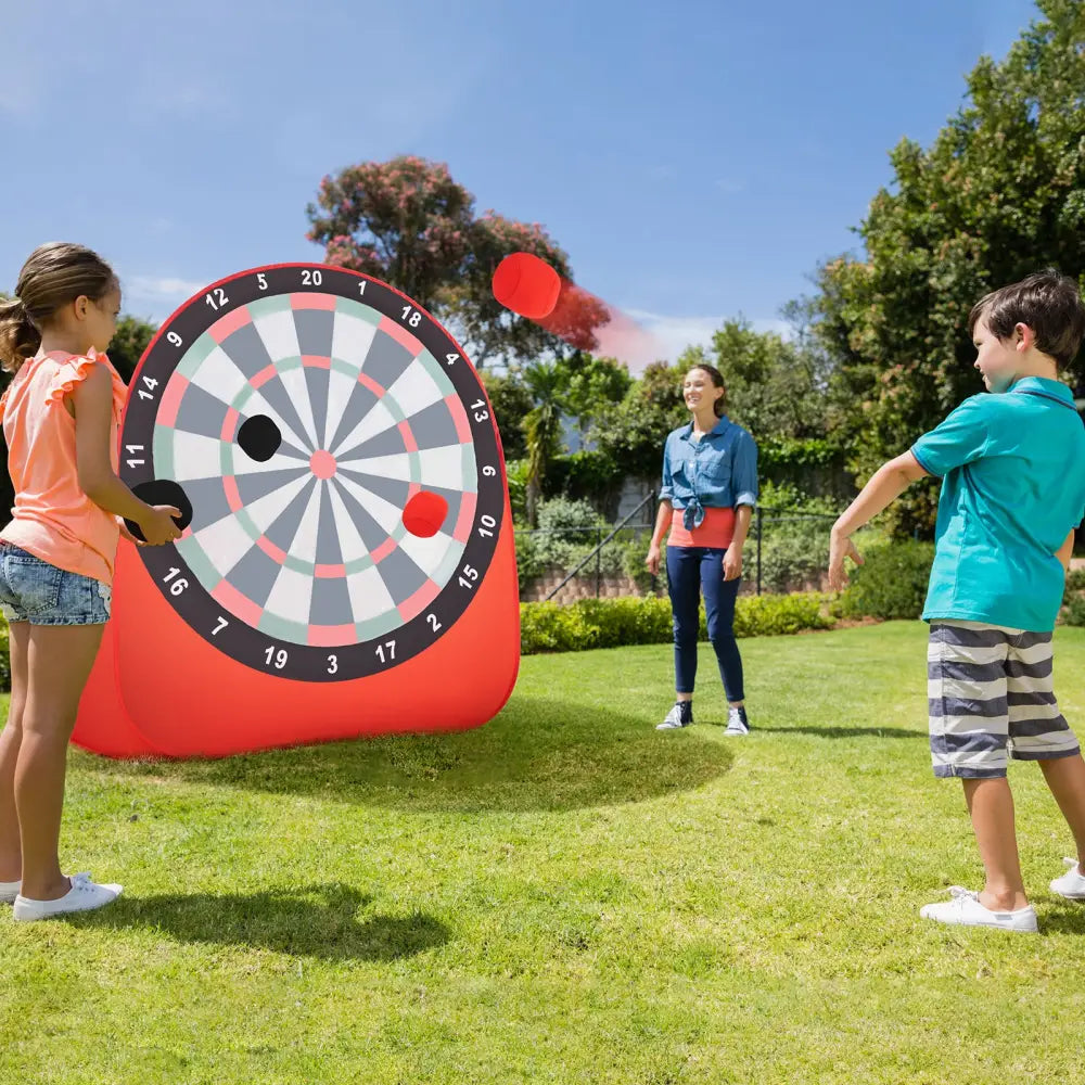 Large Dart Board for Kids with 4 Kick Balls-Red - Red - Lawn Games