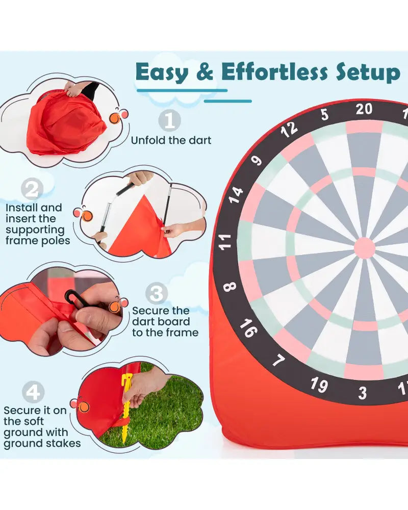 Large Dart Board for Kids with 4 Kick Balls-Red - Red - Lawn Games