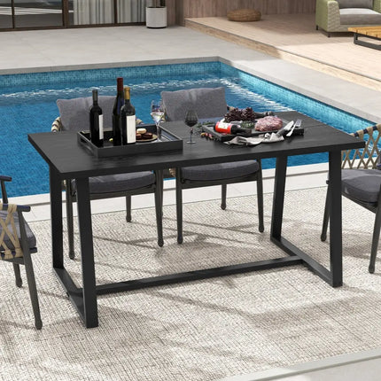 Large Dining Table with Heavy-duty Metal Frame and Anti-slip Foot Pads-Black - Black - Dining Tables