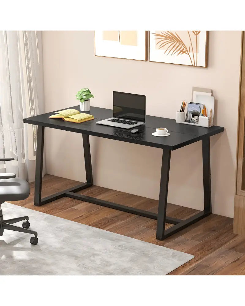 Large Dining Table with Heavy-duty Metal Frame and Anti-slip Foot Pads-Black - Black - Dining Tables