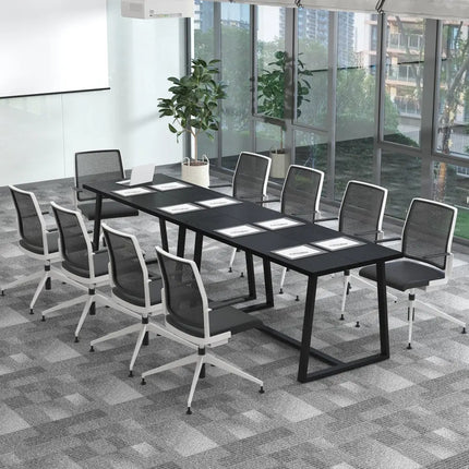 Large Dining Table with Heavy-duty Metal Frame and Anti-slip Foot Pads-Black - Black - Dining Tables