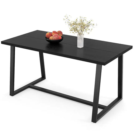 Large Dining Table with Heavy-duty Metal Frame and Anti-slip Foot Pads-Black - Black - Dining Tables