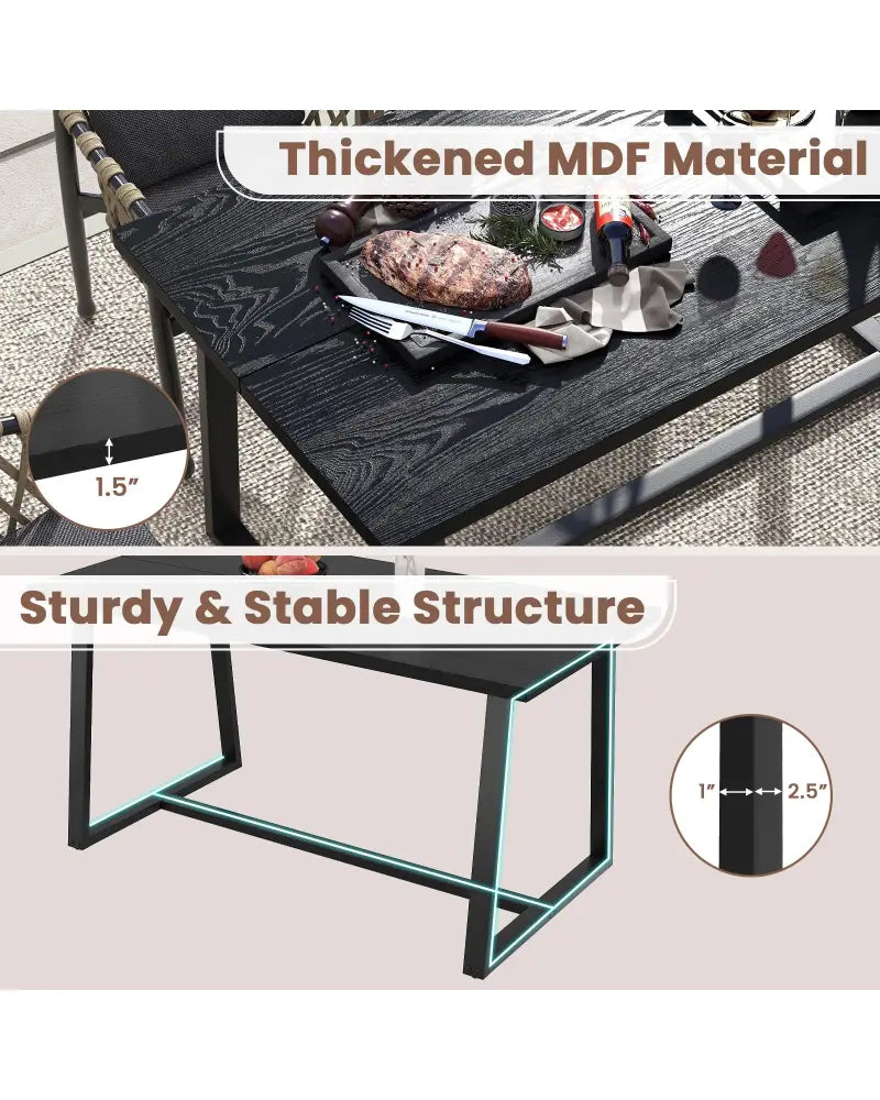 Large Dining Table with Heavy-duty Metal Frame and Anti-slip Foot Pads-Black - Black - Dining Tables