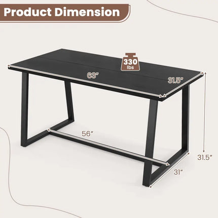 Large Dining Table with Heavy-duty Metal Frame and Anti-slip Foot Pads-Black - Black - Dining Tables