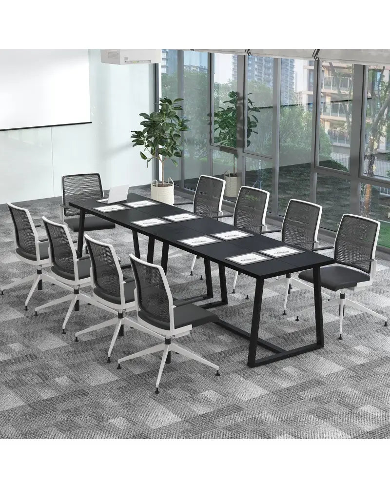 Large Dining Table with Heavy-duty Metal Frame and Anti-slip Foot Pads-Black - Black - Dining Tables