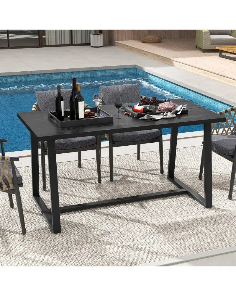 Large Dining Table with Heavy-duty Metal Frame and Anti-slip Foot Pads-Black - Black - Dining Tables