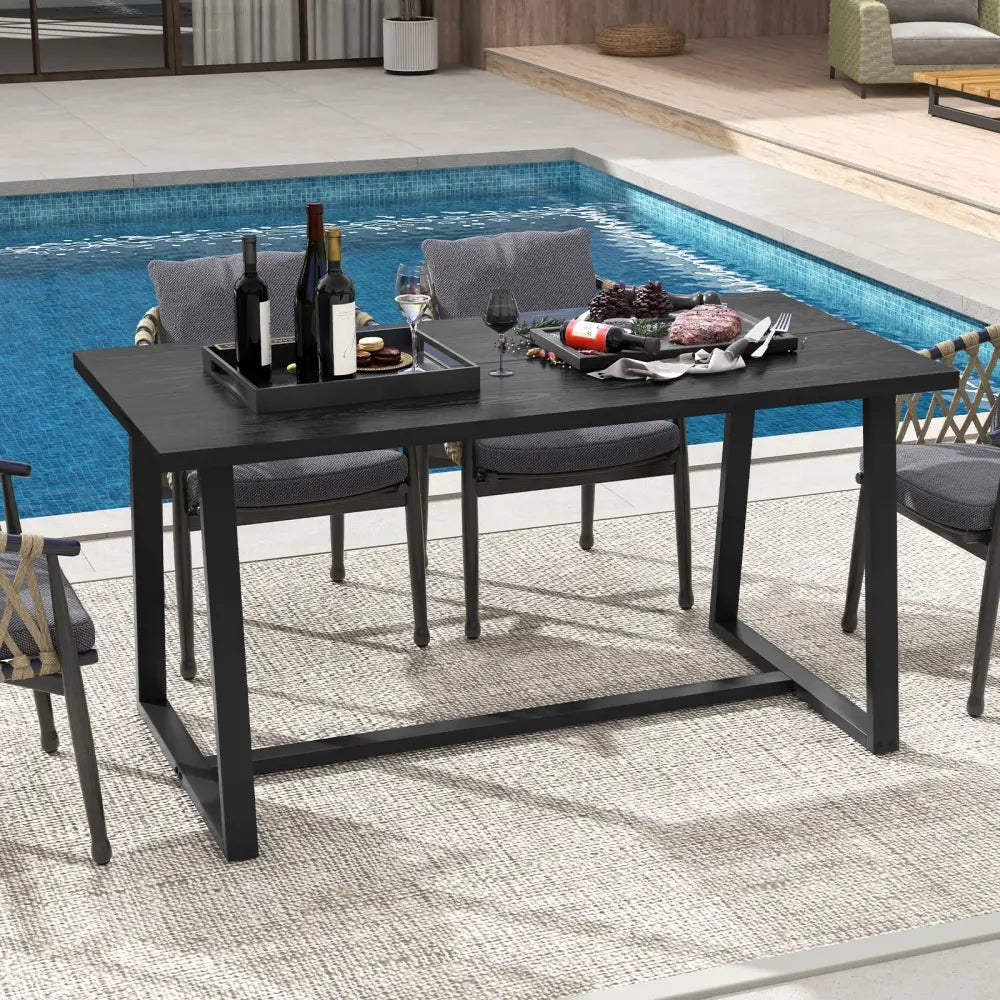Large Dining Table with Heavy-duty Metal Frame and Anti-slip Foot Pads-Black - Black - Dining Tables
