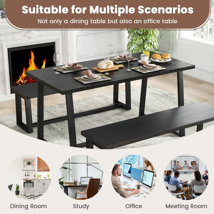 Large Dining Table with Heavy-duty Metal Frame and Anti-slip Foot Pads-Black - Black - Dining Tables