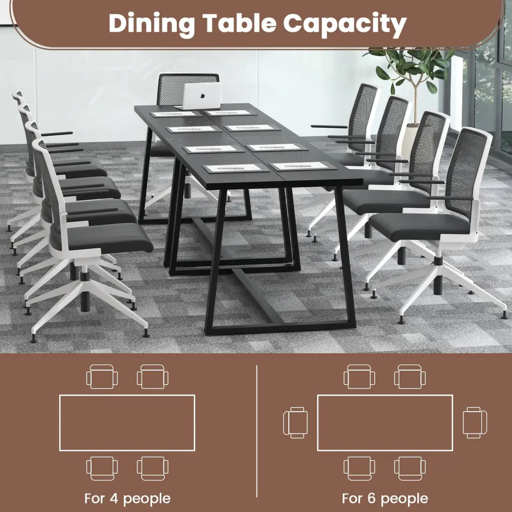 Large Dining Table with Heavy-duty Metal Frame and Anti-slip Foot Pads-Black - Black - Dining Tables