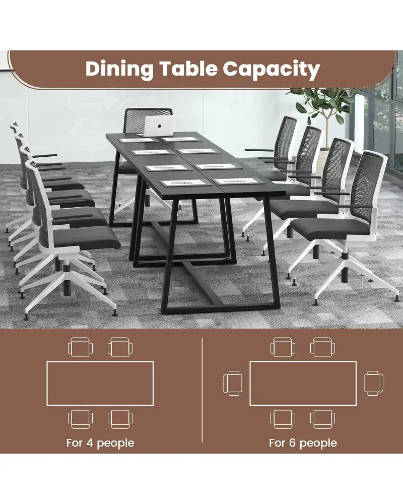 Large Dining Table with Heavy-duty Metal Frame and Anti-slip Foot Pads-Black - Black - Dining Tables