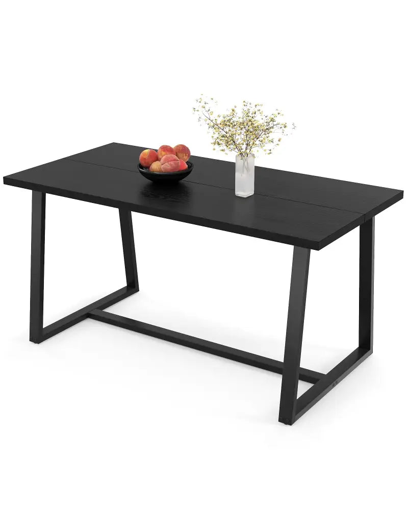 Large Dining Table with Heavy-duty Metal Frame and Anti-slip Foot Pads-Black - Black - Dining Tables