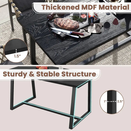 Large Dining Table with Heavy-duty Metal Frame and Anti-slip Foot Pads-Black - Black - Dining Tables