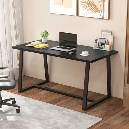 Large Dining Table with Heavy-duty Metal Frame and Anti-slip Foot Pads-Black - Black - Dining Tables